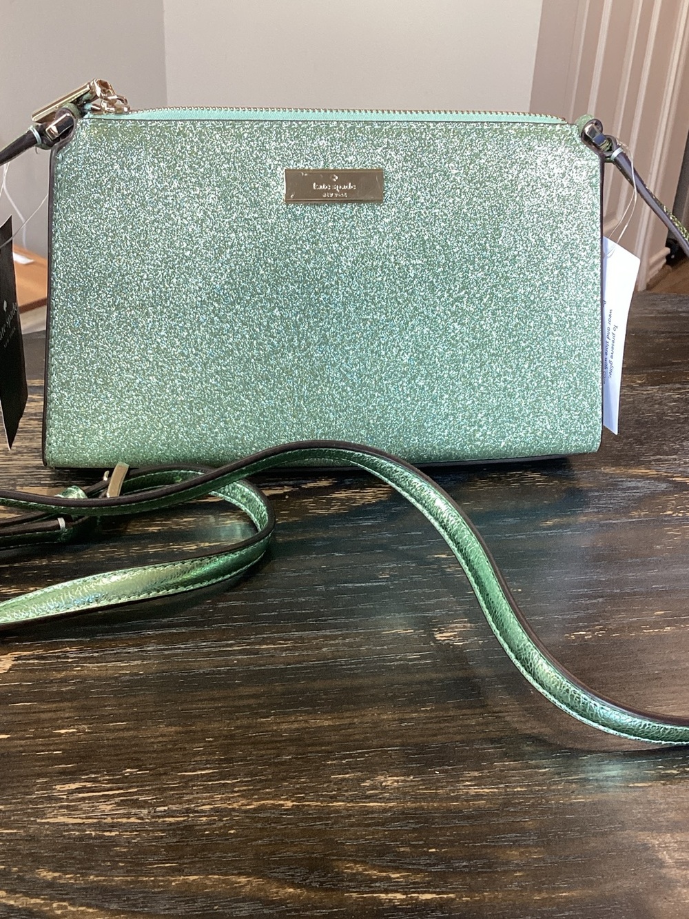 kate spade Kenzie Glitter Mint Green Mini Crossbody Bag